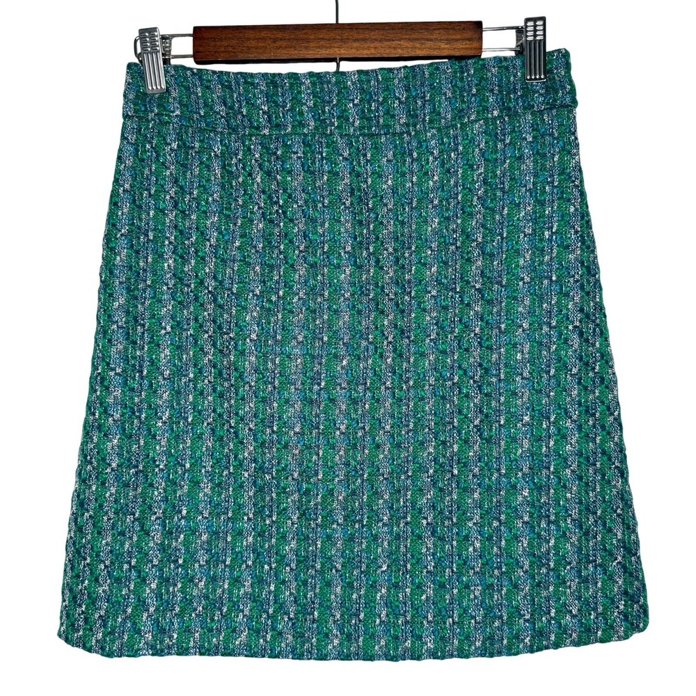 J. Crew Boucle Tweed Lined Skirt Size 2 A Line Green Blue